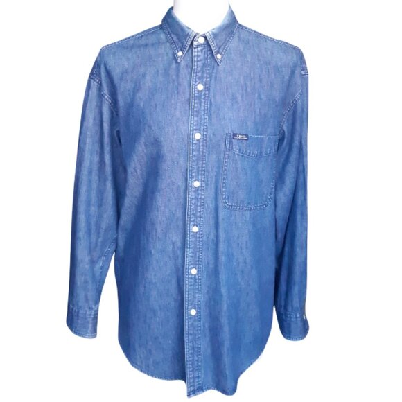 CHAP'S Ralph Lauren SZ M Faded Demin 100% Cotton Button Down Men's Shirt - Picture 1 of 13